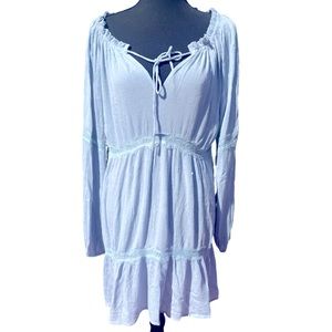 Kori Babydoll Empire Waist Tiered Long Peasant Sleeve Lace Dress Blue Large EUC